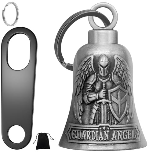 Bequemhaus St. Michael Motorrad Reitglocke Biker Guardian Engel Gremlin Biker Glocken für Luck mit 2 Motorrad Glocke Aufhänger Schlüsselanhänger Ring Zubehör