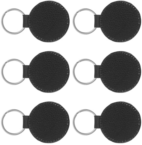 UKCOCO 6 Stück Runde Pu Leder Sublimations Schlüsselanhänger Doppelseitig mit Litschi Textur für Selbstgemacht Fotodruck Schlüsselanhänger Bastelrohlinge