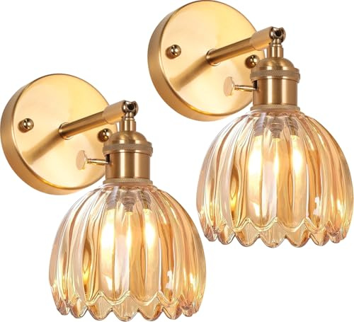 Lot de 2 Appliques Murales Intérieurs Lampes murales en Verre Industrielles | Plafonnier Luminair E27 Abat Jour Mural Vintages Éclairage avec Interrupteur pour Cuisine Salle à Manger Salon Chambre