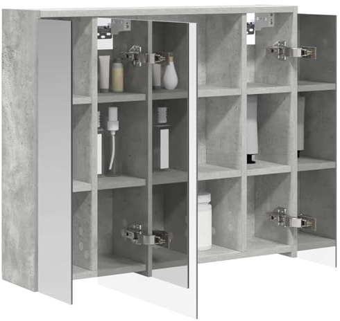 vidaXL Badezimmerspiegelschrank Beton Grau 73,5 x 16 x 62,5 cm, Moderne Badezimmer, rechteckiger Stauraum, Wandregal, doppelseitiger Spiegel, Flexibles Möbel