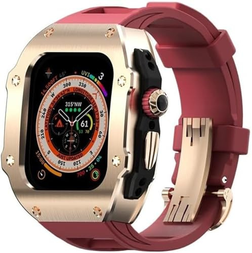 FZXCG Kit mod per Apple Watch Ultra 8 2 49 mm, cassa in acciaio inox di lusso, cinturino in gomma al fluoro, kit di aggiornamento per Apple Watch Ultra 8 2 49 mm, corona in metallo e cinturino in