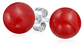 Orecchini A Perno Rotondi In Corallo Rosso Naturale Tinti Per Donne Argento Sterling .925 Diametro 6MM