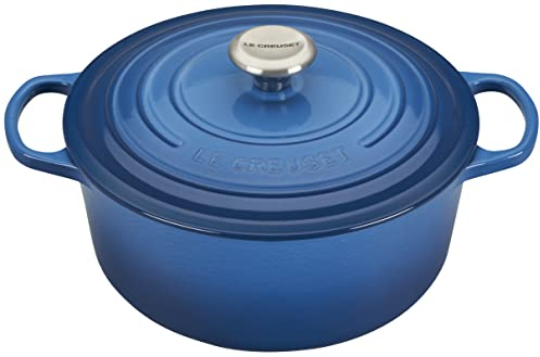Le Creuset Signature Enamelled Cast Iron Round Casserole Dish With Lid, 26 cm, 5.3 Litre, Marseille Blue, 211772620