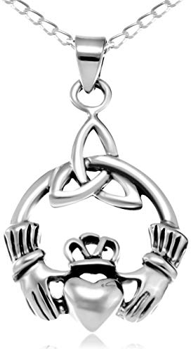 Alexander Castle Solide 925 Sterling Silber Irische Claddagh Trinity Knot Keltische Anhänger Halskette - Keltischer Schmuck für Damen mit 18 Silber Kette & Schmuck Geschenk-Box - 24mm x 16mm