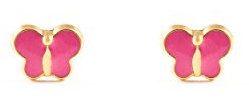 Orecchini per bambini farfalla rosa - oro giallo 9k (375) - Scatola Regalo - Certificato di garanzia