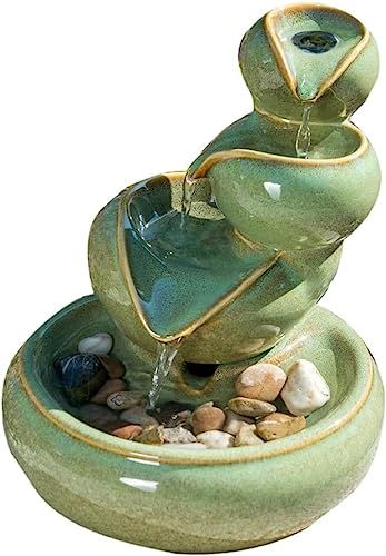 Primrose 25cm Solar Powered Green Ceramic Oil Jar Three Tier Cascade Patio Garden Water Feature
