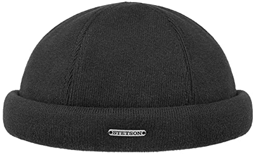 Stetson Docker Strickmütze Herren Atmungsaktiv 100% Baumwolle Größenverstellbar Wintermütze Baumwoll-Innenfutter Herbst Winter schwarz S (54-55 cm)