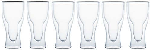 Klasique Doppelwandige Biergläser/Doppelwandglas 400 ml, Thermoglas mit Schwebeeffekt im 6er Set, für Bier, Tee, Eistee, Säfte, Wasser, Cola, Cocktails und Latte Machhiato geeignet