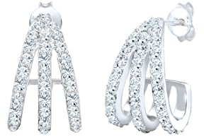 Elli Créoles Étoile Rond Classique Cristal 925 Argent Plaqué or