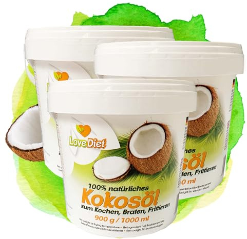 3erPack(3x1000ml) Kokosfett/Kokosöl - 100% Reines Kokosöl – Gefiltert, Nicht Hydriert, Glutenfrei, Cholesterinfrei, Paleo & Vegan – Ohne Zusatzstoffe – Ideal zum Kochen, Backen & Braten