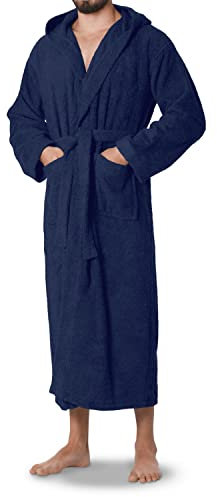 OAHOO Damen und Herren Frottee Bademantel mit Kapuze (1 Stück) Extra-langer Schnitt - Navy XL