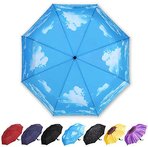 YumSur Regenschirm Taschenschirm umgekehrter Regenschirm Umbrella- inkl. Schirm-Tasche & Reise-Etui - Auf-Zu-Automatik, Teflon-Beschichtung, windsicher, stabil