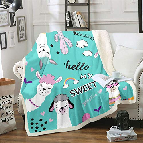 Lama Alpaka Flanell Decke Süße Lama Sherpa Decke Cartoon Lama Alpaka Werfen Decke Für Jungen Mädchen Kinder Teens Tier Thema Warm Plüsch Decke,Grün 150×200