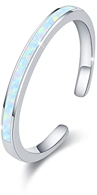 Stapelbare Ringe Opal 925 Sterling Silber Verstellbar Opal Ringe Offene Fingerring für Damen Mutter Tochter Mädchen