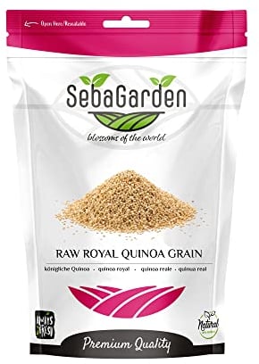 Seba Garden Organic Royal Quinoa, 100% Royal Bolivian Whole Grain Gluten Free, Keto Friendly, Source of Protein, High Fiber Content, Source of Iron, Non GMO (1 Kg)