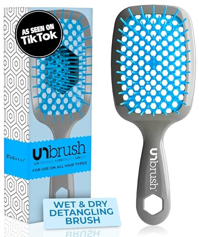FHI Heat UNbrush Entwirrungsbürste für schmerzfreies Bürsten aller nassen oder trockenen Haartypen, strapazierfähige DuoFlex-Antistatikborsten, leichter Griff, belüftete Haarbürste, Hellblau/Grau
