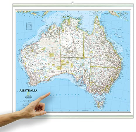 ORBIT Globes & Maps - Australien Landkarte, Kartenbild von National Geographic - Landkarte classic mit weißen Kunststoffleisten, Aktuell 2019, 77 x 69 cm, englisch