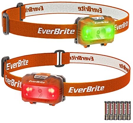 EverBrite LED Head Torch Battery Powered, Lightweight Headlamp with 5 Lighting Modes, Headlight for Camping, Running, Cycling, Fishing, Hiking, Reading(2 Pack, Orange)