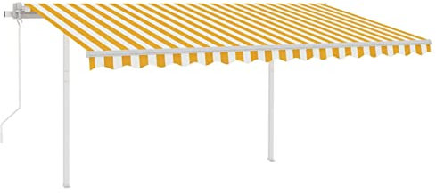 Gecheer Tenda Automatica con Sensore Vento LED 4,5x3,5m Gialla e Bianca, Tende da Veranda da Giardino, Tenda da Sole per Balcone Protezione