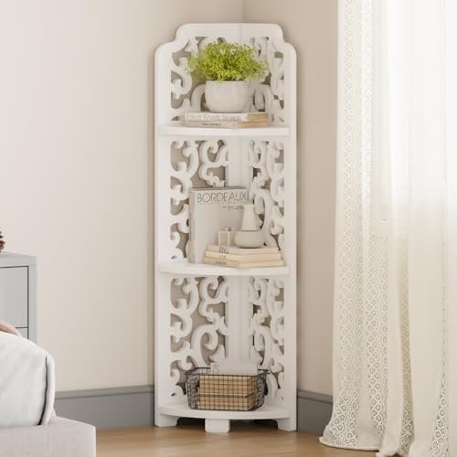 Dripex White Corner Shelf, Free Standing Shelf, Floor Storage Unit for Bathroom, Living Room or Bedroom(3 Tier Baroque Style)