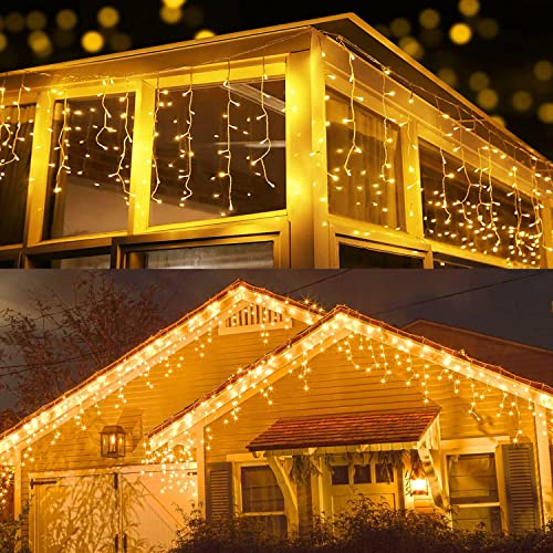 BrizLabs Navidad Cortina de Luces Exterior, 20M 600 LED Carámbano Guirnaldas Luces de Cascada Cadena Luces de Navidad Interior Decoración para Casa Alero Ventana Patio Balcón Boda Bar, Blanco Cálido