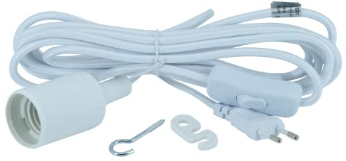 Parus by Venso E27 Lampenfassung 4m Textilkabel Weiß, Eurostecker, Venso Ecosolutions Lampenfassung E27 mit Kabel für E27 LED Lampe, Bulb Holder, Kabel für Lampe, Fassung E27 Weiß