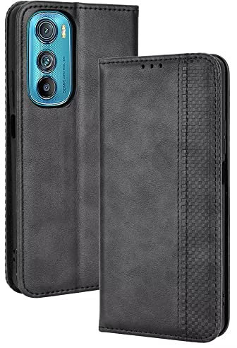 EASSGU Handyhülle für Motorola Moto Edge 30 (6.5 Inches) Flip Folio PU Leder Magnetschalter Schutzhülle, [3 Kartenfach] [1 Wallet] Stand Case - Schwarz