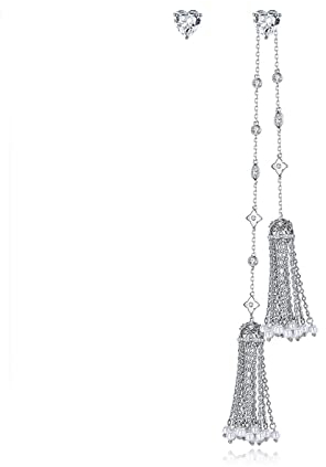 Ohrring Mädchen Silber, Ohrring Anhänger Herz Und Lange Quaste Ohrringe Zirkonia Kupfer 160mm Damen Geschenke