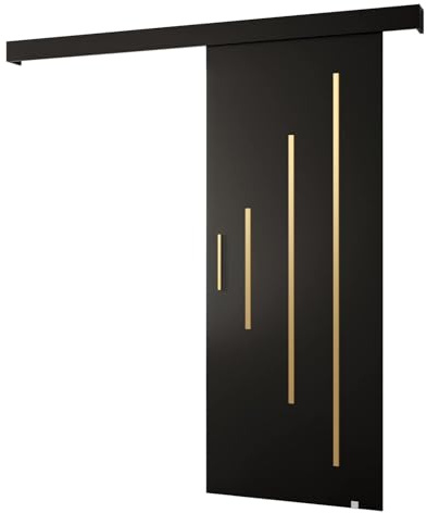 ABIKSMEBLE Salwador Y Système de Porte Coulissante avec Un Cache Rail - Bandes Décoratives - Portes Coulissantes Murales Intérieures - Construction Solide - 90 x 204 cm - Noir