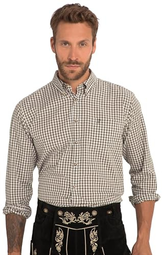 JP 1880 Herren große Größen Übergrößen Menswear L-8XL Karohemd, Trachten, Langarm, Buttondown-Kragen, Modern Fit, bis 8 XL dunkel Oliv L 748509120-L