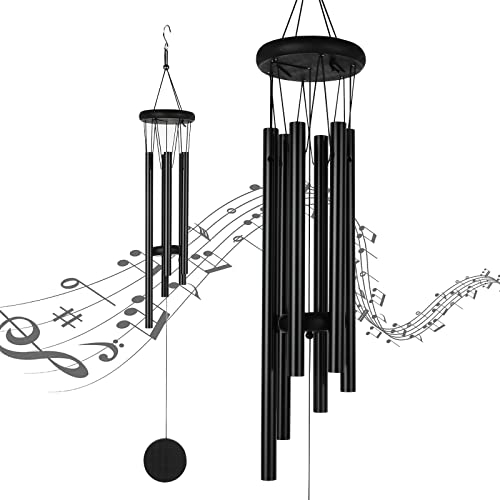 MIVIDE Campanelli a Vento per Esterni, Carillon Vento da Appendere, in Metallo per Esterni, Gioco Sonoro, Decorazione per la Casa, Regali (Nero)