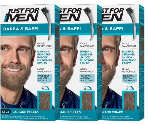 Just For Men Barba & Bigote, tinte semipermanente, aspecto natural, sin amoniaco, con aloe vera. M25 - castaño claro 3 Pack