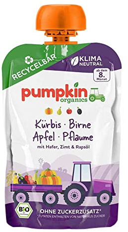 Pumpkin Organics Quetschie - mit Kürbis, Birne, Apfel, Pflaume, 100g (2er Pack)