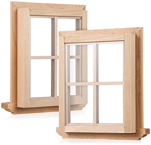 Ipetboom 2 STK Vier-Fenster-Puzzle Puppenhausdekorationen Wichtelzubehörset Möbel Holzfenster+spielhaus Puppenstubenmöbel Aus Holz Simuliertes Fenster Essen Holzpuppen Mini Birke Möbel Holz