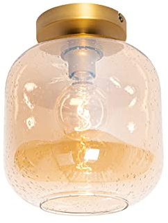 Qazqa - Design Design-Deckenleuchte I Deckenlampe I Lampe I Leuchte aus Messing und braunem Glas - Zuzanna I Wohnzimmer I Schlafzimmer - Rund - LED geeignet E27
