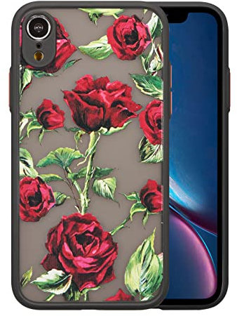 XIZYO Case for iPhone XR, Frosted Translucent Rose Floral Flower Pattern Shockproof Cover, Soft TPU Bumper Protective Phone Case, Red