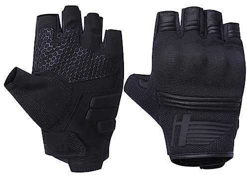 Harssidanzar Herr Fingerlose Motorrad Handschuhe,Sommer Atmungsaktiver Touchscreen Motorrad Reiten mit Hand Knuckle Motorrad Motorradcross Handschuh für Herr KM050,Schwarz,Größe L