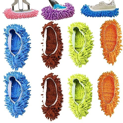 YWSHF Pantuflas de fregona para zapatos, para polvo, pantuflas para pies, limpiadores de pelo, limpieza de microfibra, limpieza de piso, casa, oficina, baño, cocina, lavable, reutilizable, 8 unidades,