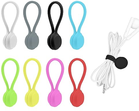 8 PCS Clip per Cavi Magnetici, Silicone Riutilizzabili Fascette Fermacavi, Organizzatori di Cavi per Cuffie Avvolgicavo USB, per Scuola Home Office
