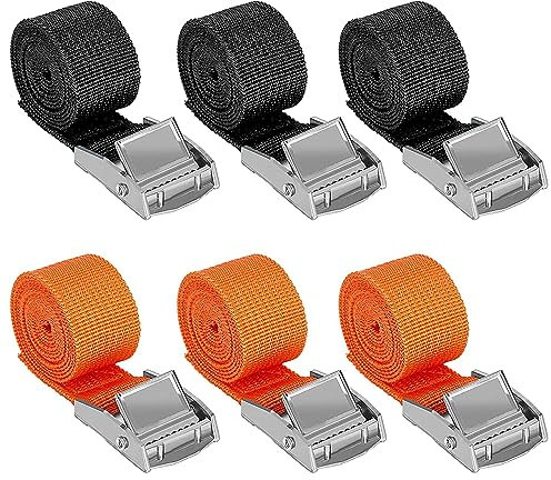 Spanngurt 6 Stück Verstellbare Zurrgurte 1 m x 2,5 cm Spanngurte kurz mit Klemmschloss Schwarz Orange Zurrgurte für Motorrad Fahrradträger Koffer Gepäckpakete Camping - Belastbar Bis 250 kg