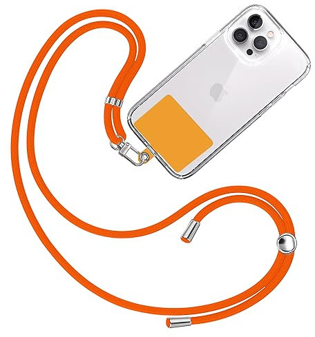 TBOC Cordon Telephone Portable [Orange] Patch de Fixation [Orange Fluor] Tour de Cou Universelle Sangle de Suspension Amovible Réglable et Résistante Compatible Toutes les Smartphones
