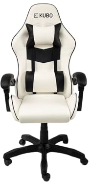 KUBO Silla Gamer - Ergonómica - Reposacabezas - Elevación Gas Nivel 4 - Máximo Confort - Color: Blanco y Negro -Peso Máximo de hasta 130 kg