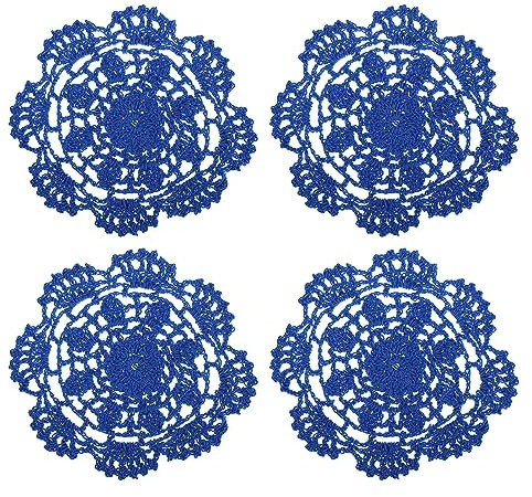 QUARKZMAN Tissu sous-Verres, 4pcs 5 - Coton Tissé Crochet Napperons, Dentelle Broderie Tasse Tapis avec Floral Motif pour Mariage Fête Décoration (Marine Bleu)