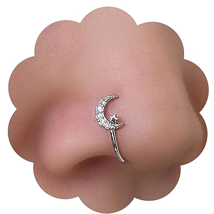 Yheakne Boho Kristall Mond Nase Ring Silber Halbmond Cz Nase Manschette Kristall Septum Nase Ringe U Geformt Clip Auf Nase Stud Strass Hoop Nase Piercing Schmuck Für Frauen Und Mädchen