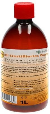 BestLab Bidestilliertes Wasser 2fach- Destilliert | 1L Aqua Laborwasser I Entmineralisiertes Reinwasser für medizinische, pharmazeutische, technische, chemische Zwecken, Kosmetik & Bügeleisen