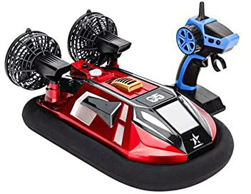 WOLWES 2.4G RC Vehicle ,RC Ship Remote Control Boat Amphibious Hovercraft All Terrain Water Beach Pool Radio Controlled Boat Waterproof Electric Toys Car Kids Birthday Gifts
