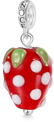 GNOCE Charm Anhänger Obst Anhänger 925 Sterling Silber Bead Charms für Armband Schmuck Geschenk für Frau Fit Armbänder/Halskette (Erdbeer)