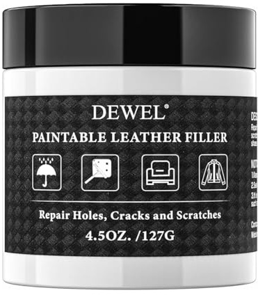DEWEL Lederfüller Leder Reparatur zum Füllen von Löchern Kratzern Rissen und Sprüngen (Weiß, 100g)