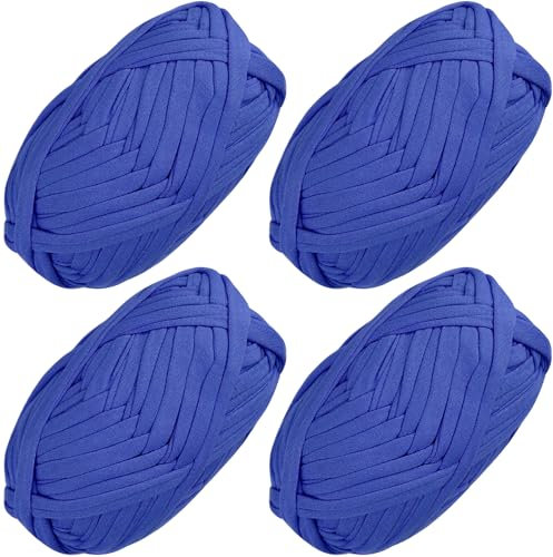 4 PCS Anfänger T-Shirt Garn Elastischen Stoff Häkeln Tuch für DIY Stricken, Spaghetti Dicke Strickgarn für Hand DIY Tasche Decke Kissen Häkeln Projekte, Home Decor (Dunkelblau)