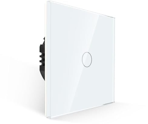 PULSAR Touch Lichtschalter 1 Fach Weiß Gehärtete Kristallplatte mit LED Hintergrundbeleuchtung Wandschalter 86 x 86 mm Touch Schalter Unterputz 110V - 240V / Nicht Smart Schalter